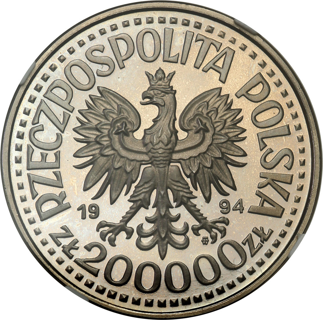 III RP. PRÓBA Nikiel 200.000 złotych 1994 Monte Casino NGC PF68 ULTRA CAMEO